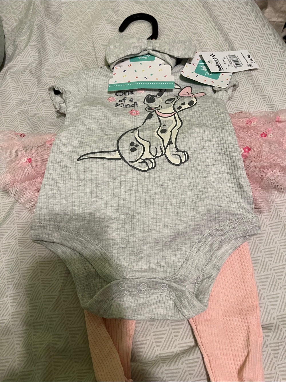 Disney Gray and Pink Dalmatian One-Piece Bodysuit with Tutu